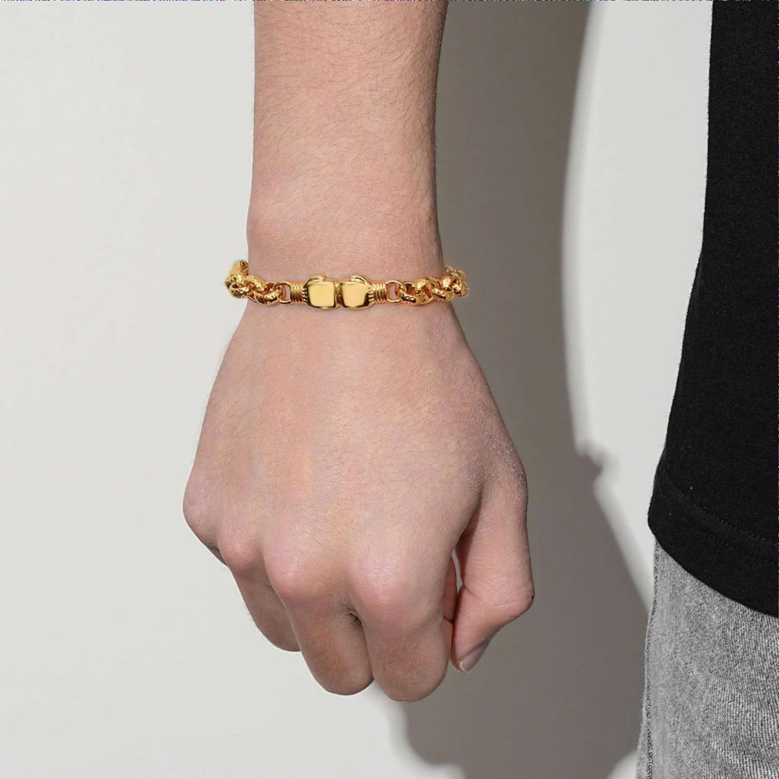 8mm Gold Double Boxing Glove Belcher Bracelet - 8 Inches