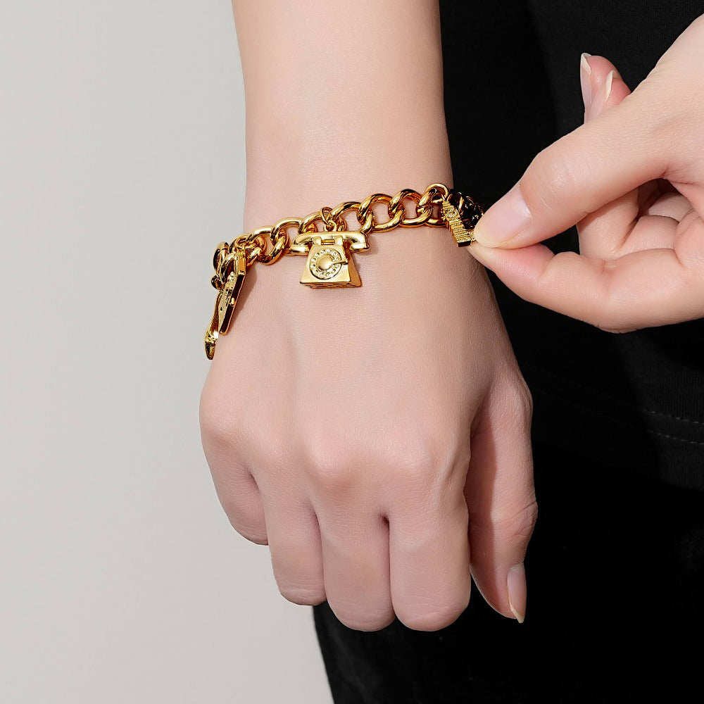 Gold Great Britain Charm Bracelet with Heart Padlock – 8 Inch