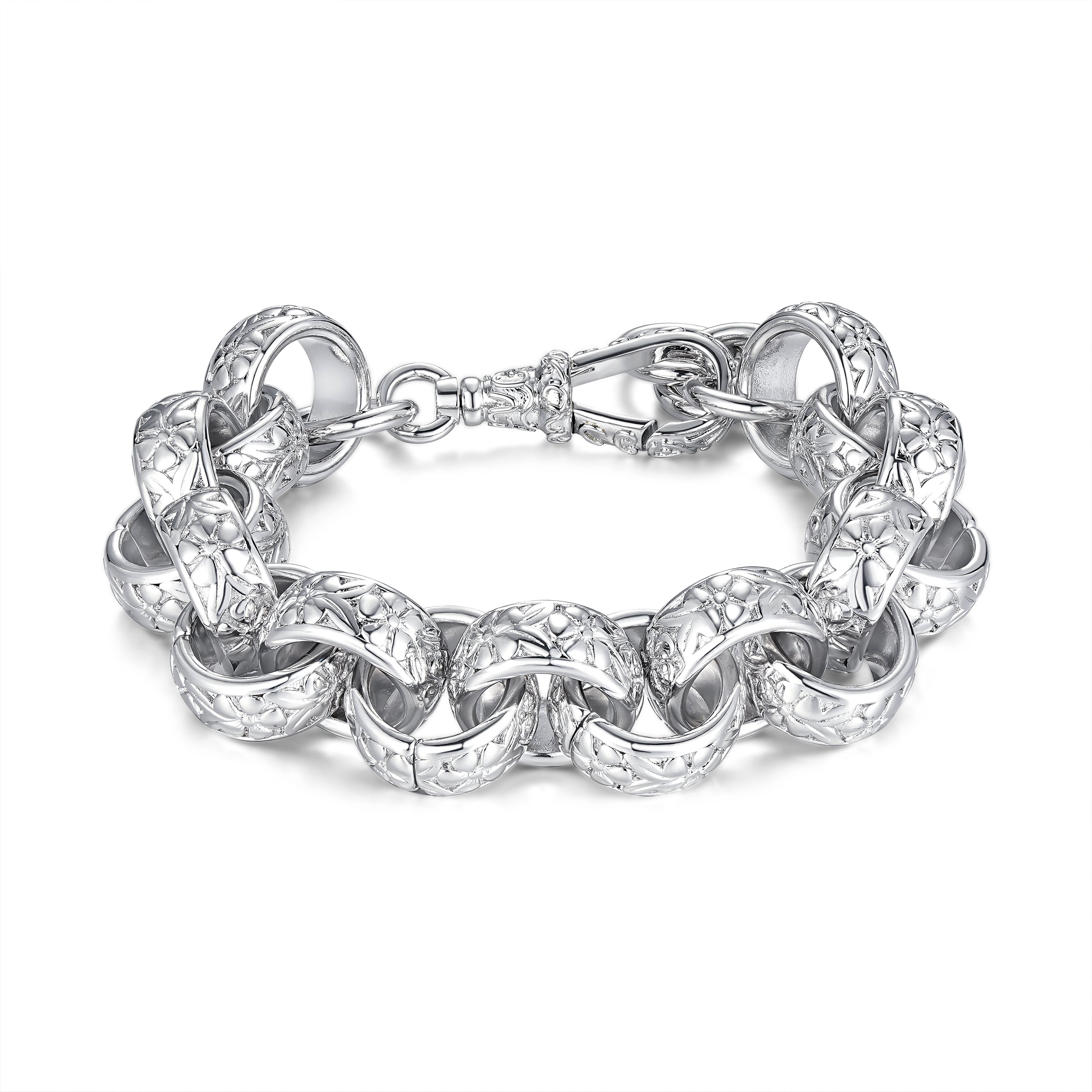 20mm Silver Filled Ornate Belcher Bracelet – Albert Clasp (7.5/8 Inch)