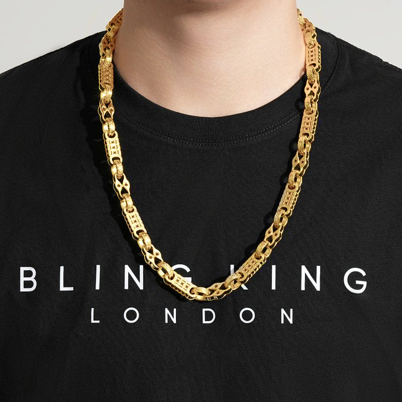 11mm Gold Stars and Bars Chain - 26 Inches