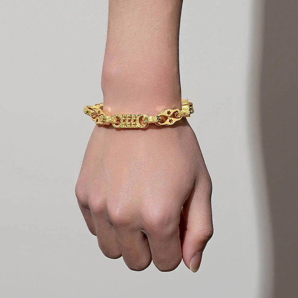 11mm Gold Filled Stars and Bars Bracelet Albert Clasp 8 Inch