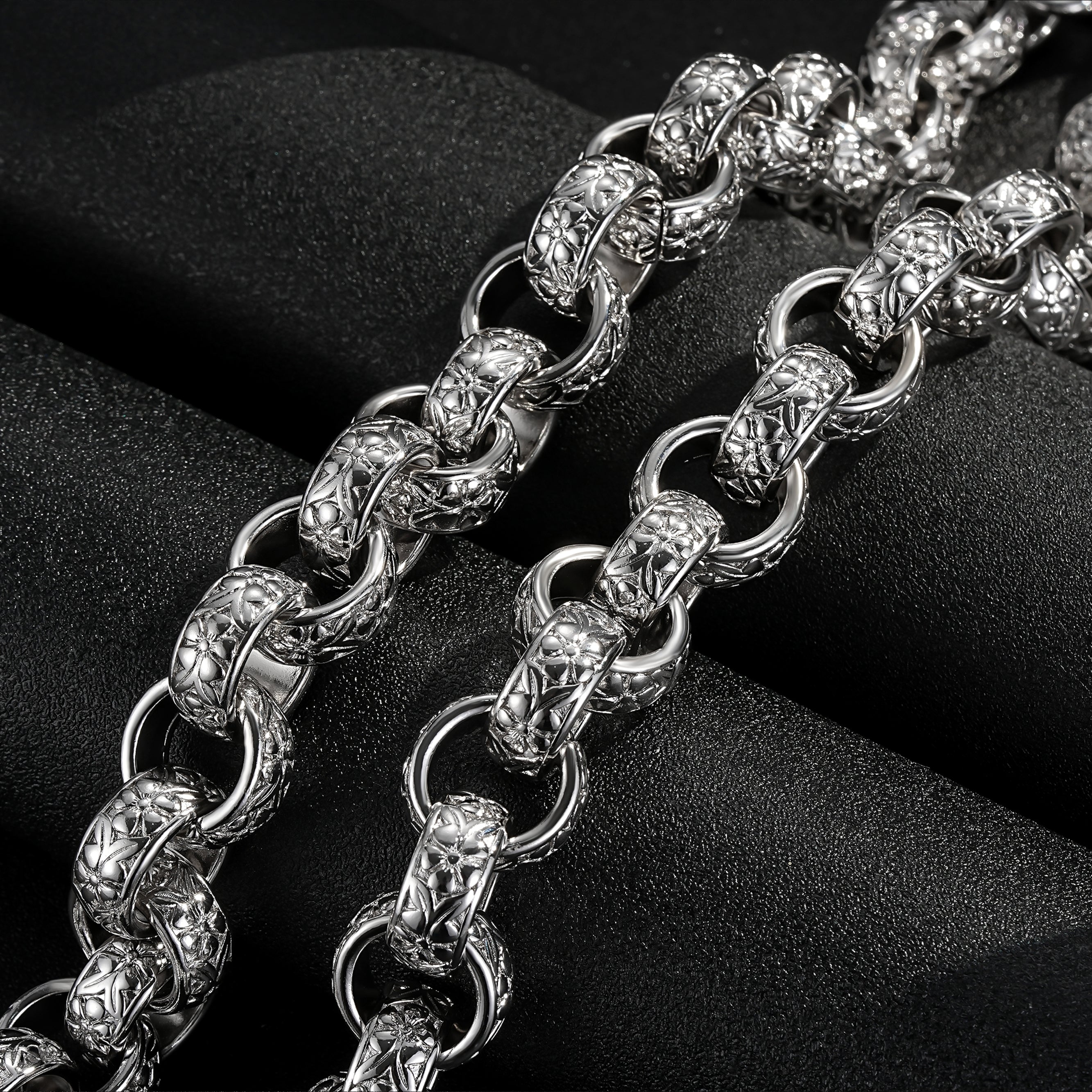 Silver Ornate Belcher Chain 28 Inches, 20mm