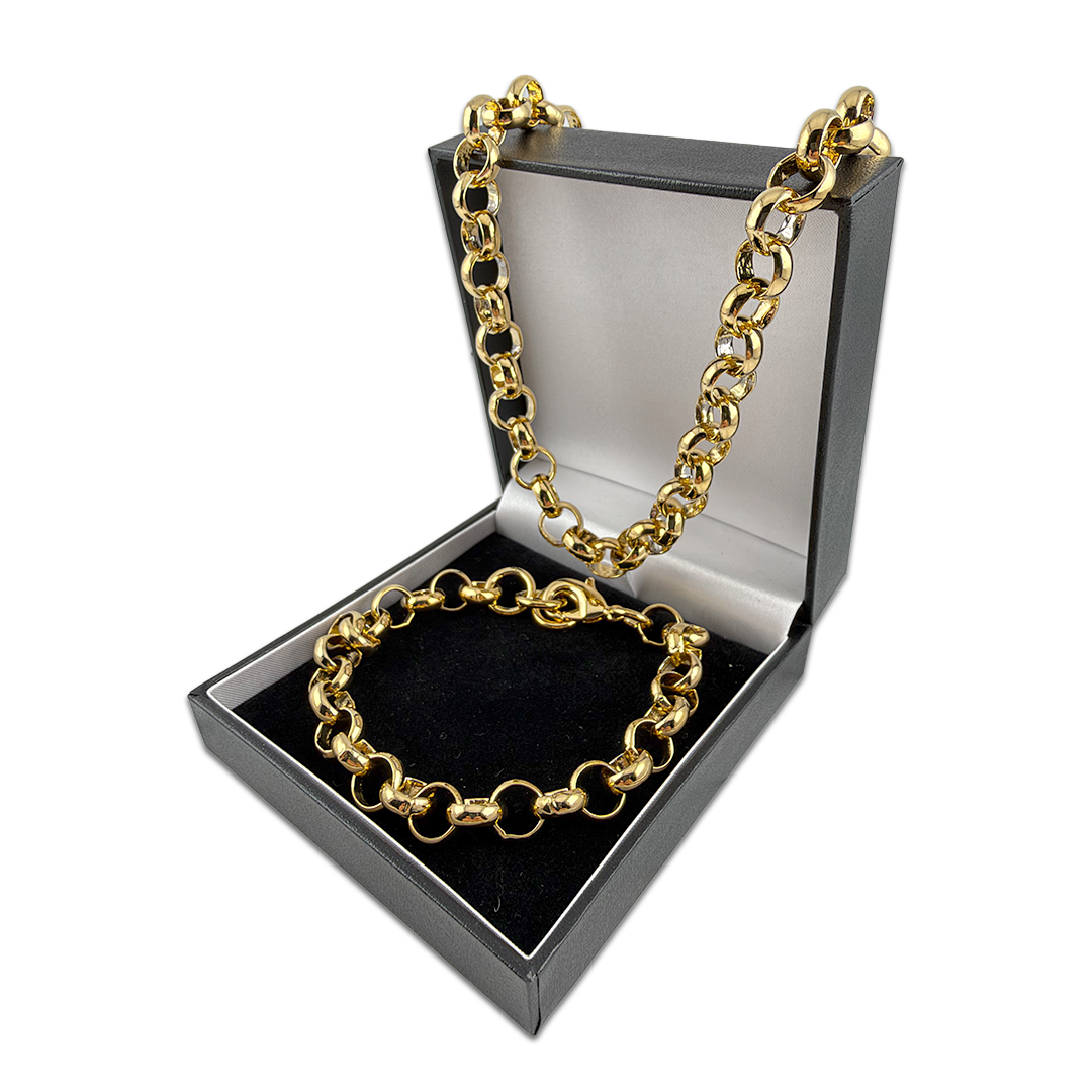 Gold Classic Smooth Belcher Chain & Bracelet Set 8mm