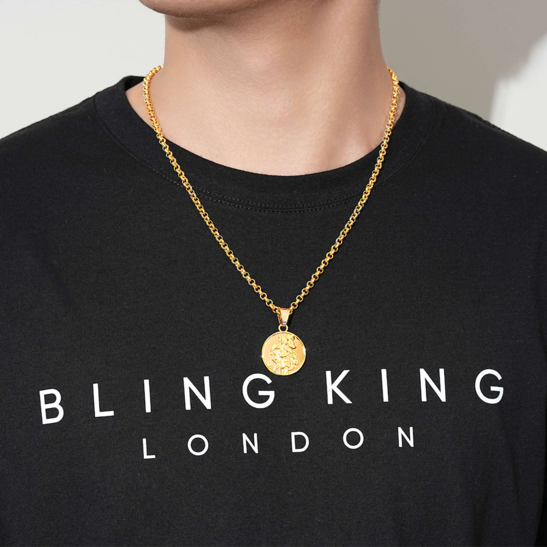 Gold St. Christopher Pendant 22 Inch 4mm Belcher Chain