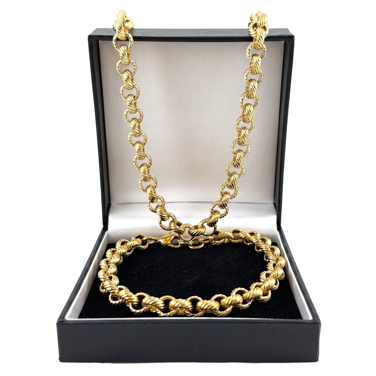 9mm gold lined patterned belcher chain and bracelet set