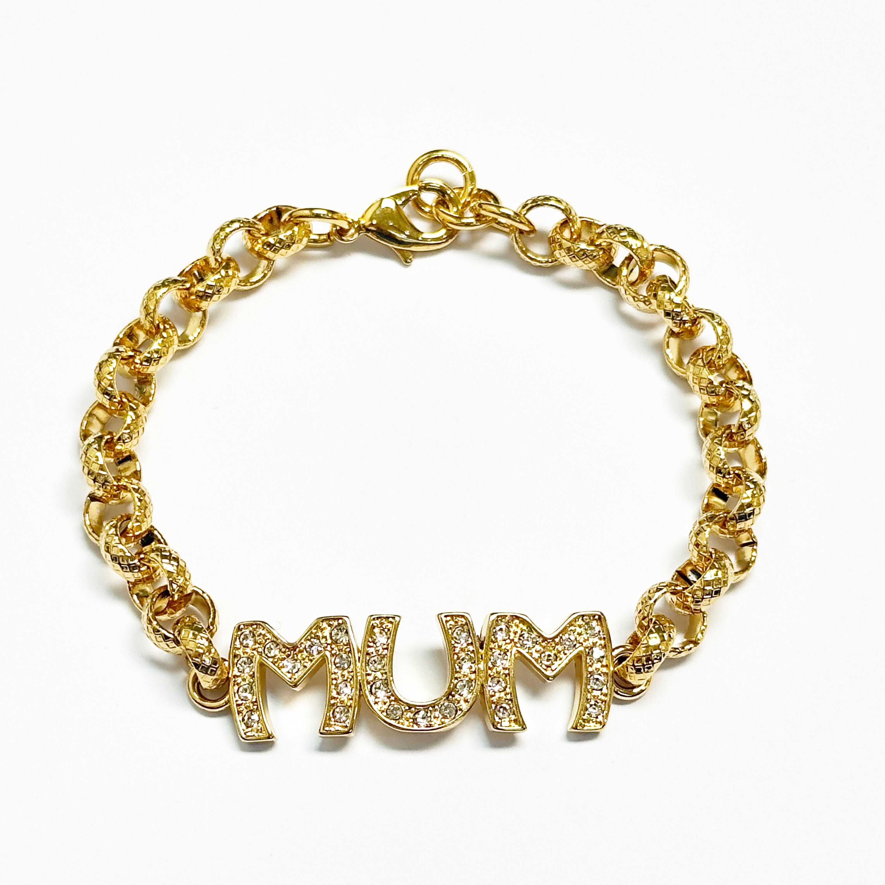 8mm Gold Mum Belcher Bracelet with Stones – 7.5/8 Inch