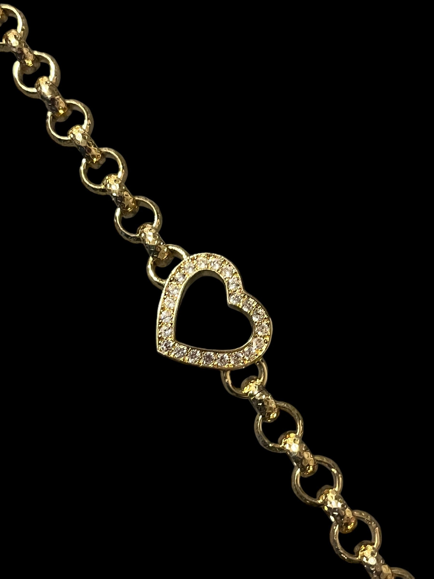Kids 8mm Gold Open Heart Belcher Bracelet with Stones 6–6.5” Jewellery Gift 17g