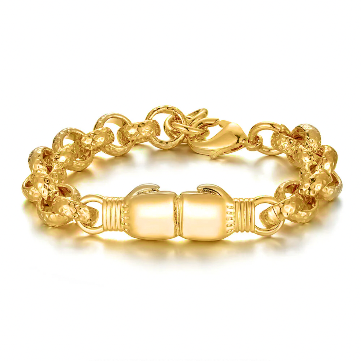 8mm Gold Double Boxing Glove Belcher Bracelet - 8 Inches