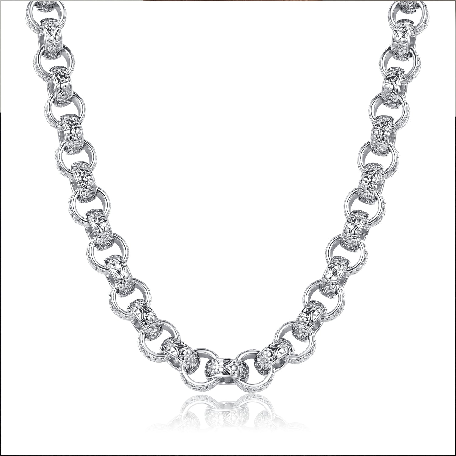 Silver Ornate Belcher Chain 28 Inches, 20mm
