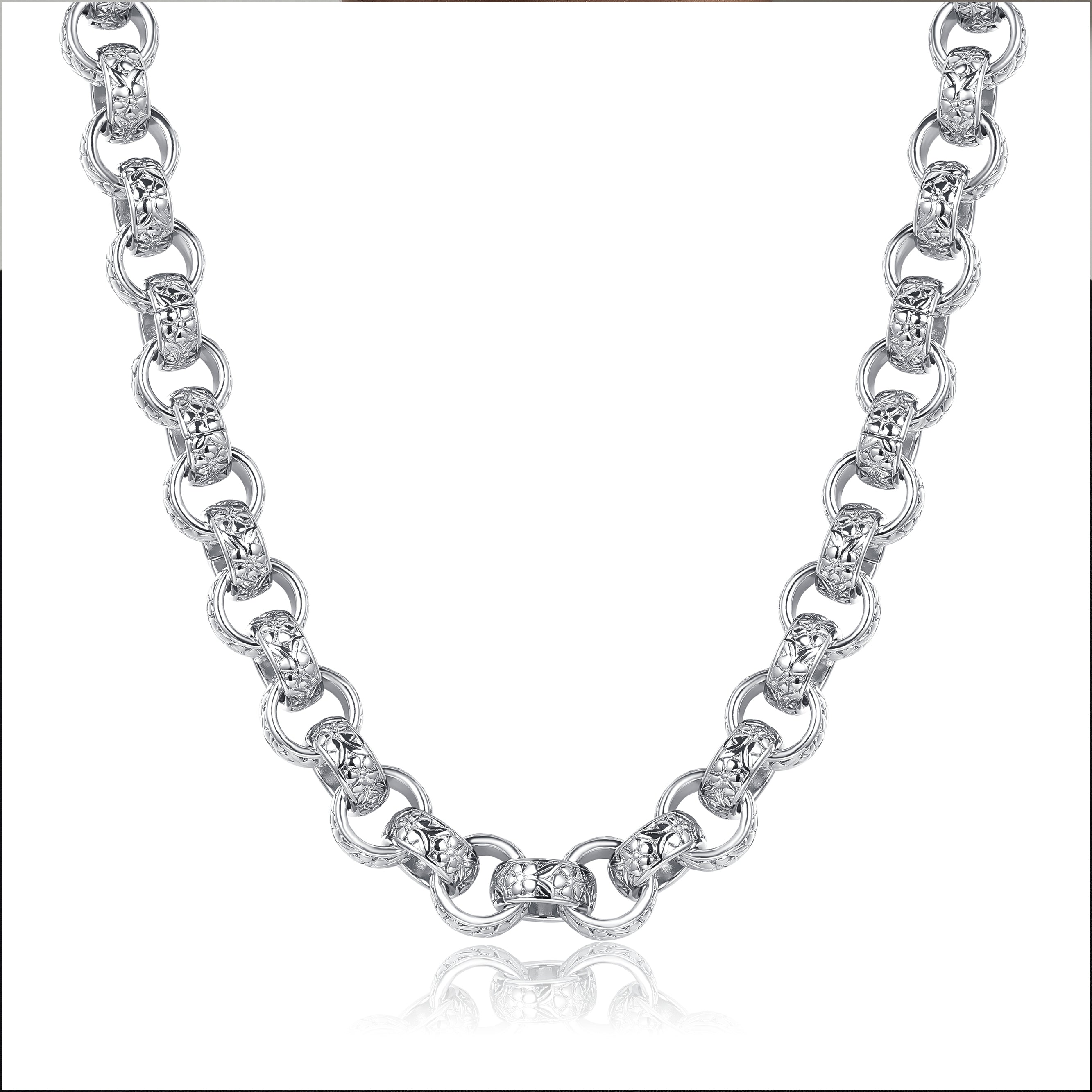 Silver Ornate Belcher Chain 28 Inches, 20mm