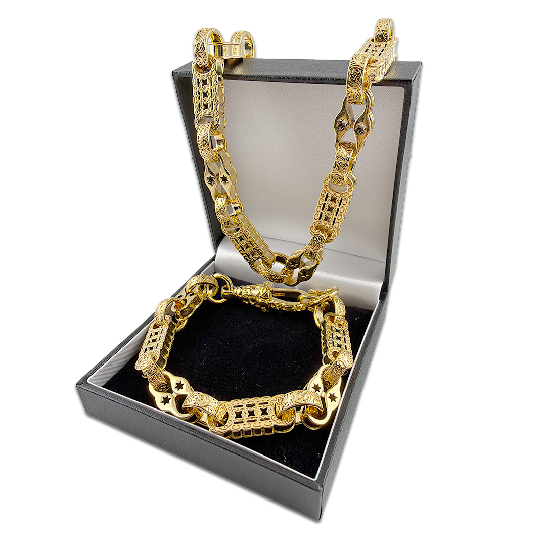 Gold Stars and Bars Chain & Bracelet Set 11mm