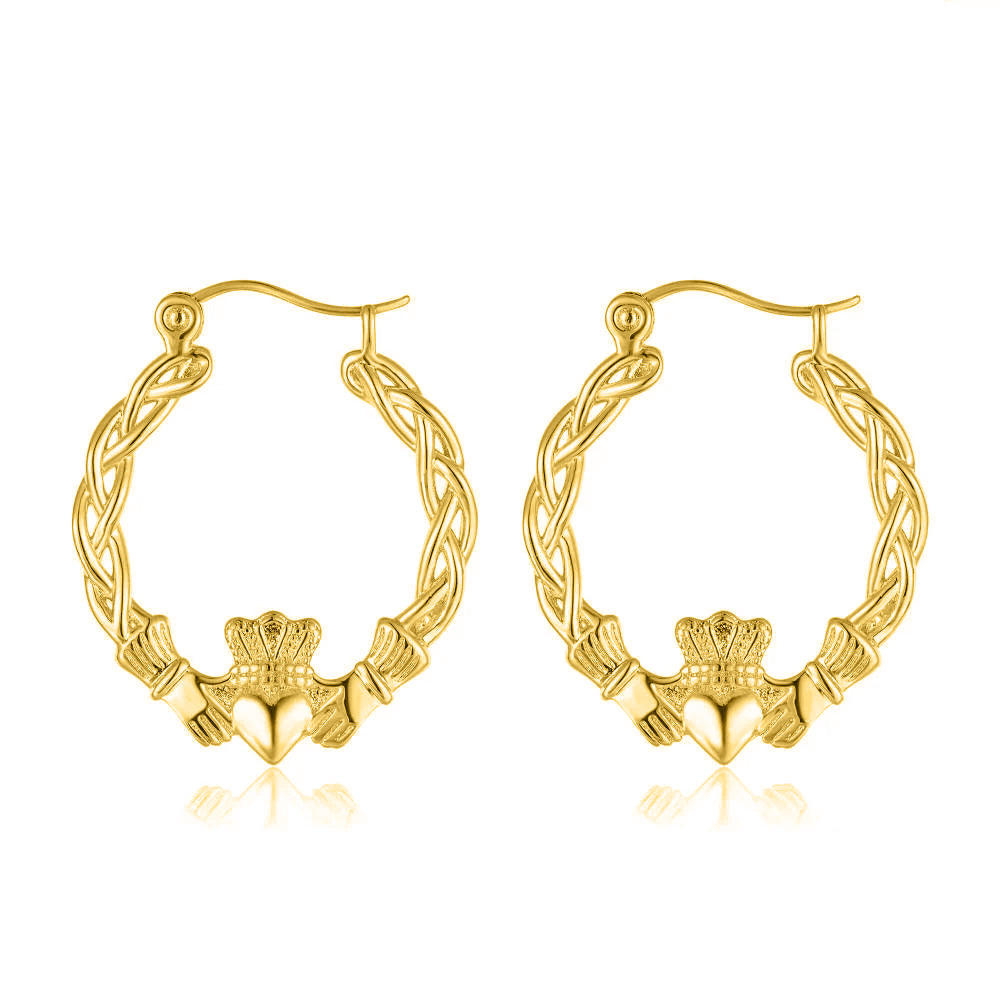 40mm Light Gold Claddagh Hoop Earrings Lightweight High Polish Trendy Jewellery