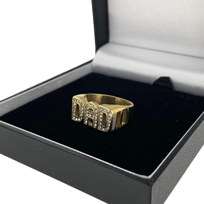 Gold Best Dad Ever Ring with Stones (Size 8 - UK size P)