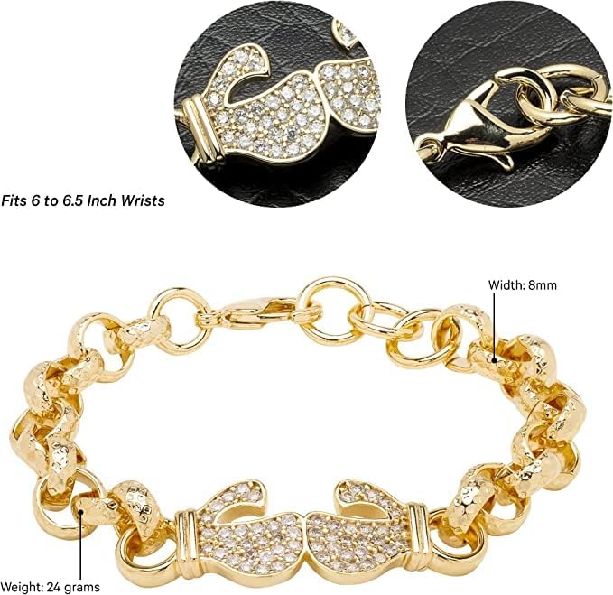 8mm Gold Boxing Belcher Bracelet with Stones 6–6.5” Women’s Jewellery 24g