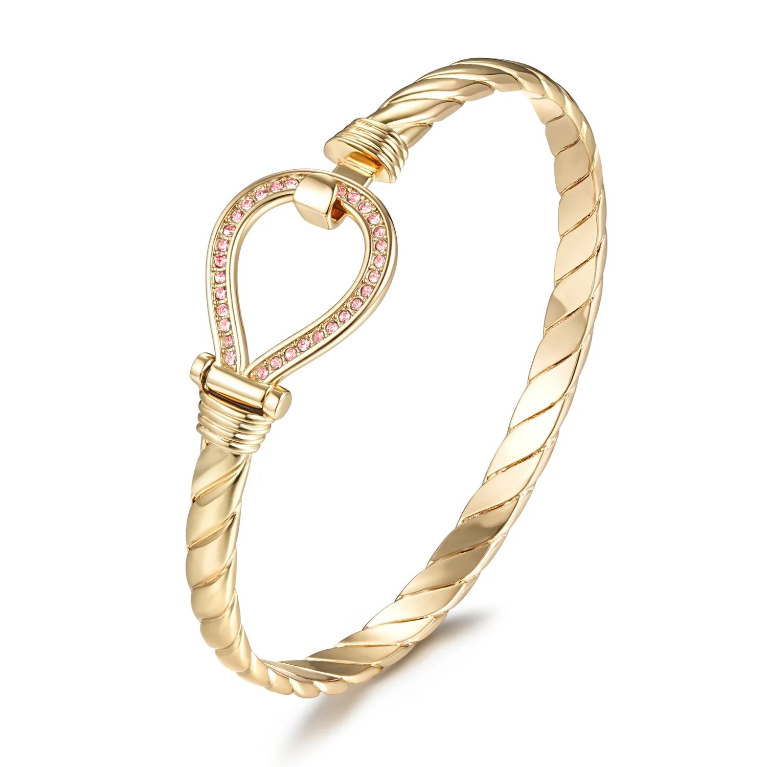 6mm Gold Closed Loop Bangle with Pink Stones 8” Women’s Bracelet 20g Jewellery