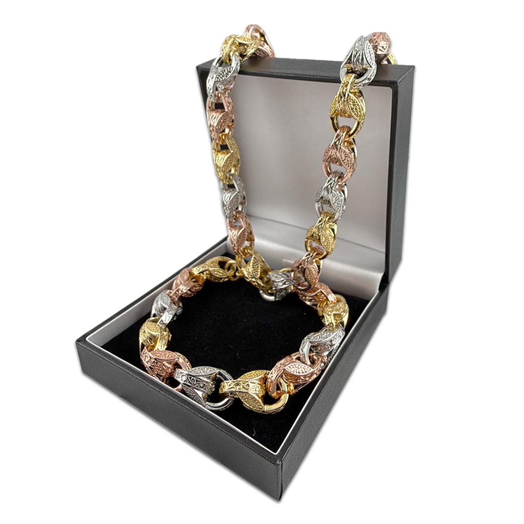 12mm three-tone tulip chain and bracelet set