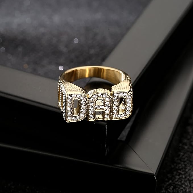 Gold Best Dad Ever Ring with Stones (Size 8 - UK size P)
