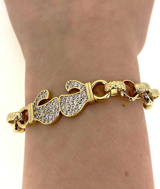 8mm Gold Boxing Belcher Bracelet with Stones 6–6.5” Women’s Jewellery 24g