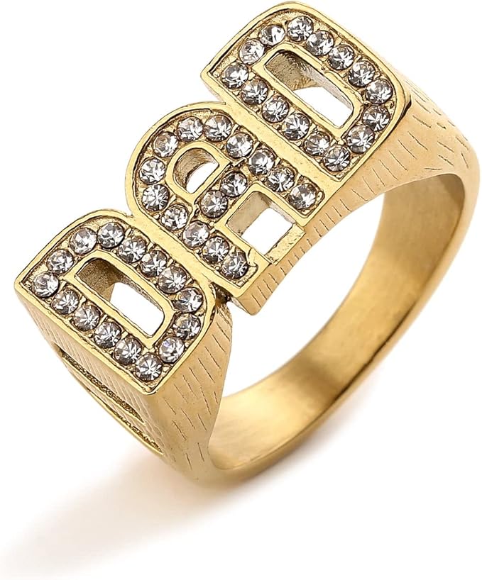 Gold Best Dad Ever Ring with Stones (Size 8 - UK size P)
