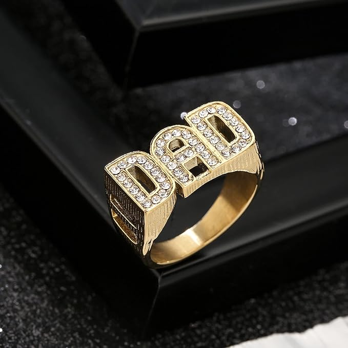 Gold Best Dad Ever Ring with Stones (Size 8 - UK size P)