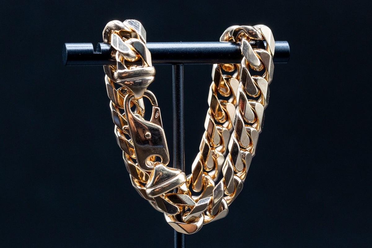 9ct Yellow Gold Large Curb Cuban Gents Bracelet 8.5 Inch