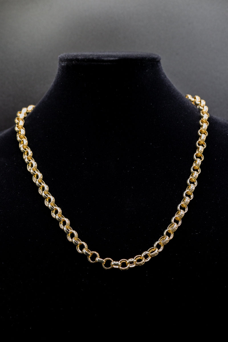 9ct Yellow Gold Greek Patterned Belcher Chain 24 Inches