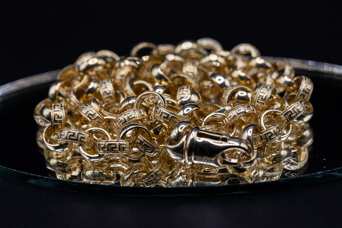 9ct Yellow Gold Greek Patterned Belcher Chain 24 Inches