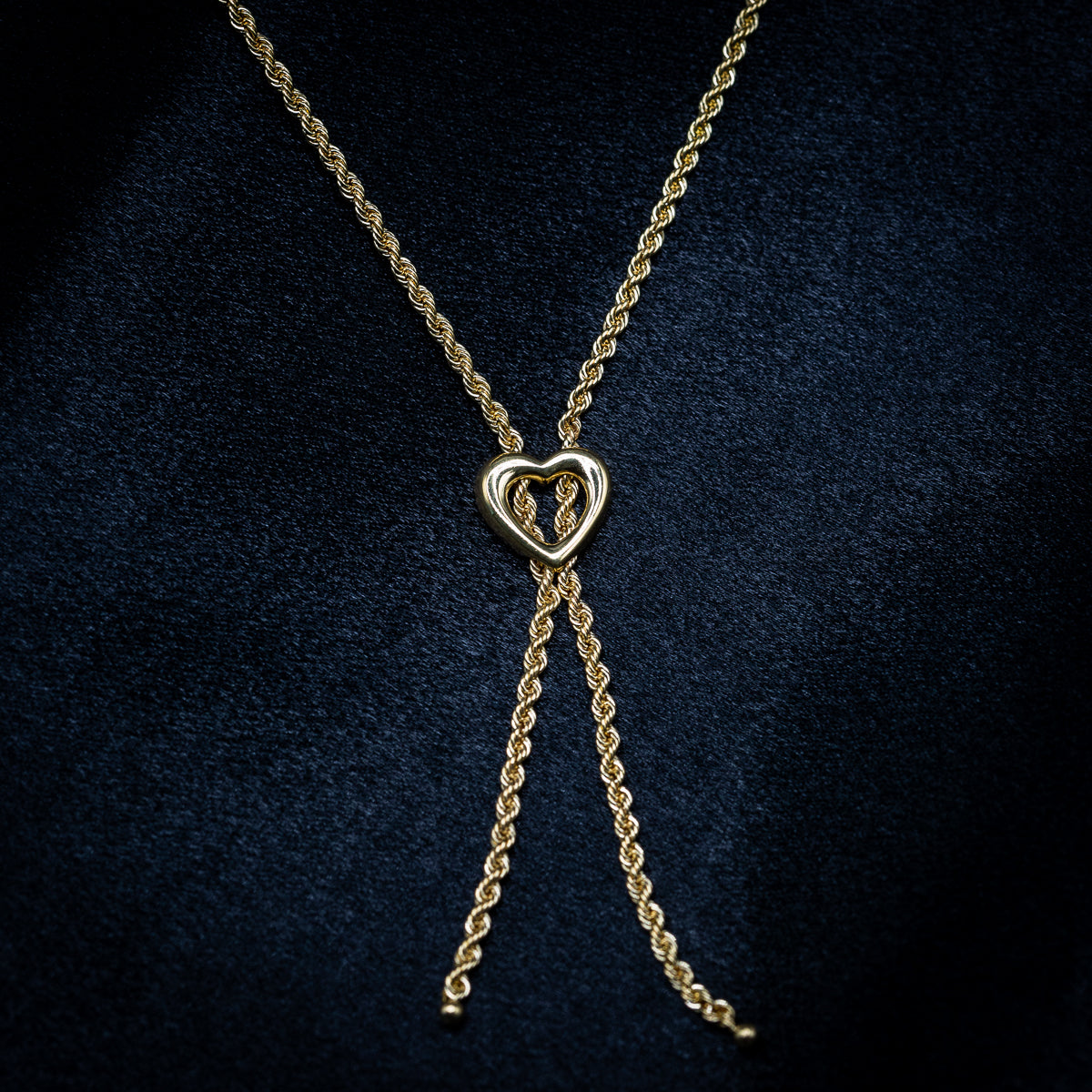 9ct Solid Yellow Gold Heart Rope Chain Necklace .375