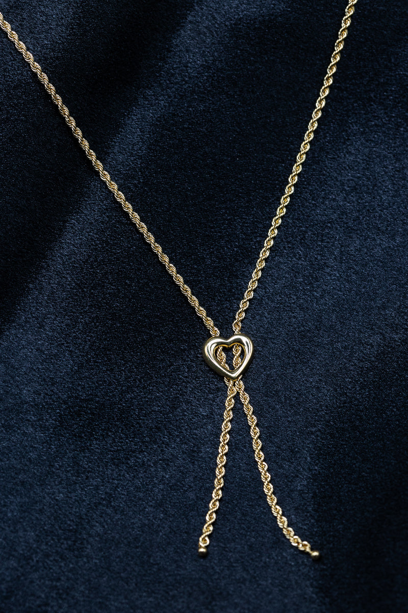9ct Solid Yellow Gold Heart Rope Chain Necklace .375