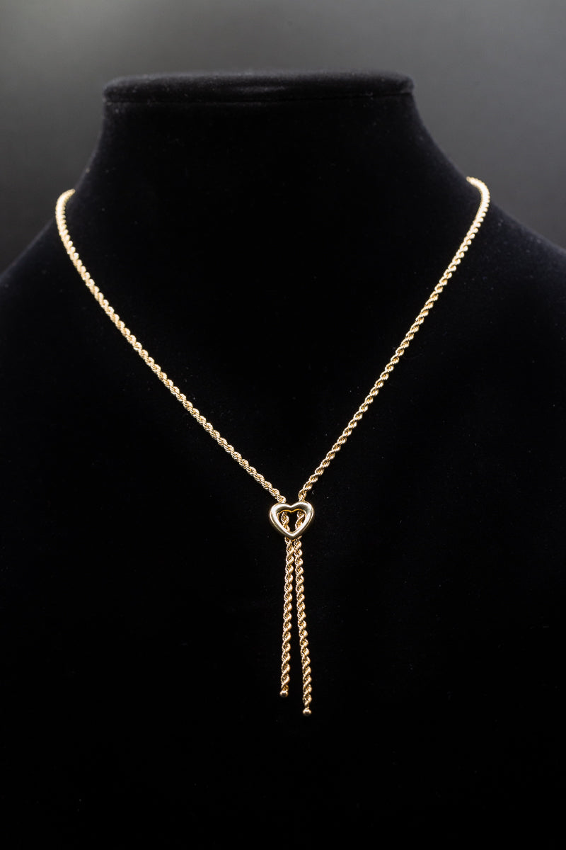 9ct Solid Yellow Gold Heart Rope Chain Necklace .375