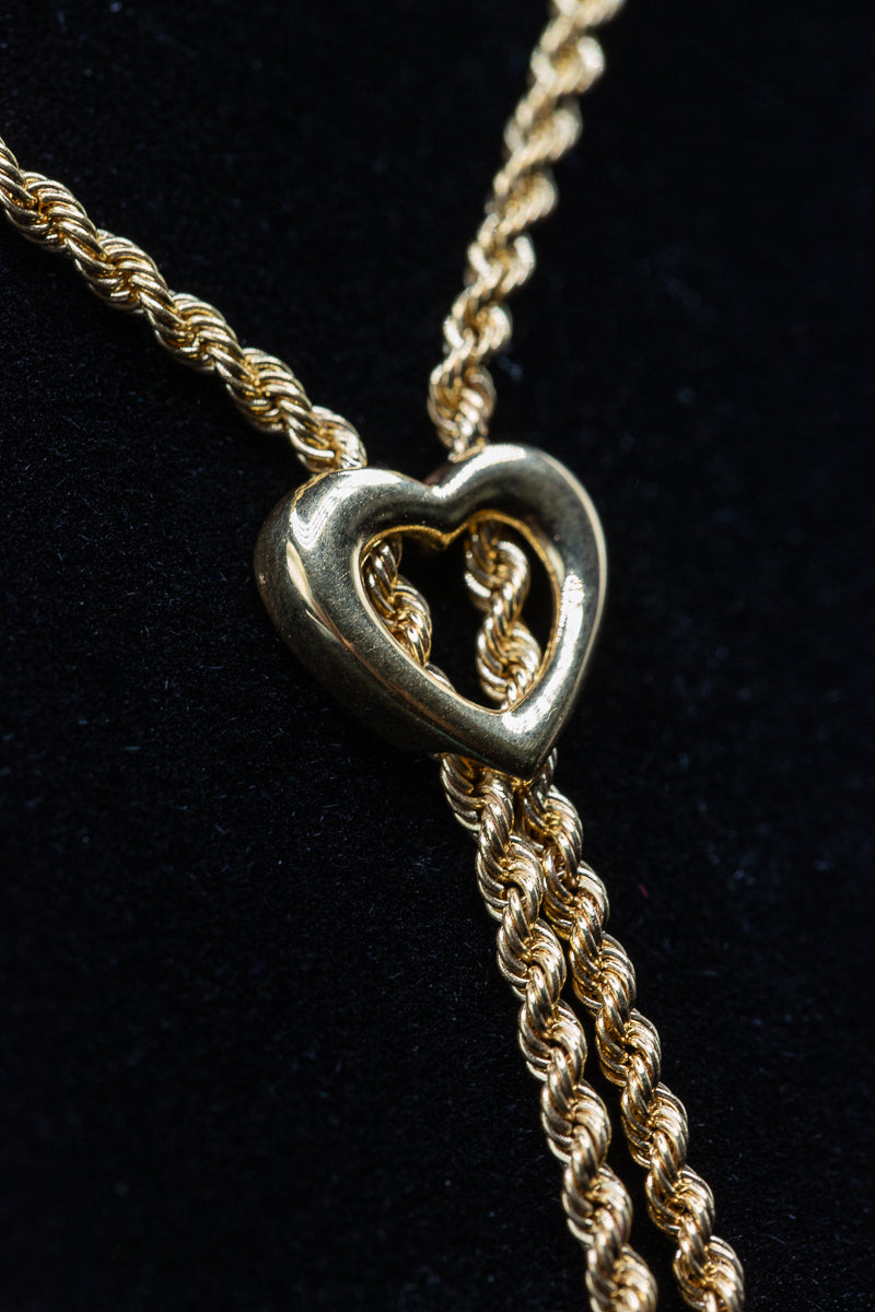 9ct Solid Yellow Gold Heart Rope Chain Necklace .375