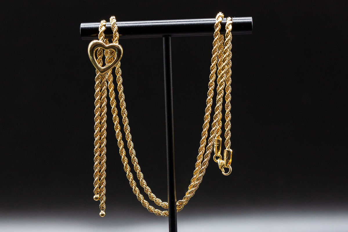 9ct Solid Yellow Gold Heart Rope Chain Necklace .375