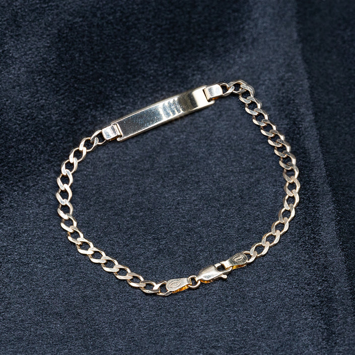 9ct Solid Yellow Gold Curb ID Bracelet 7.5 Inches .375