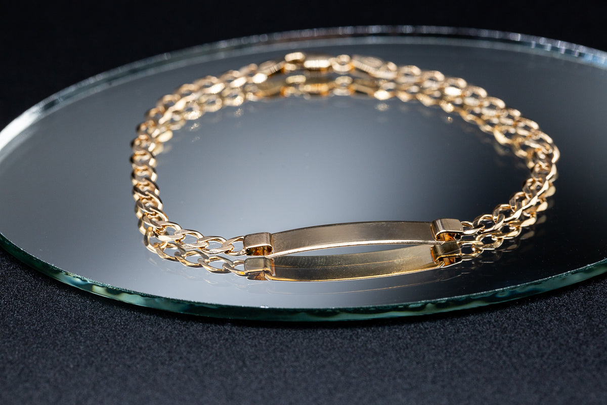 9ct Solid Yellow Gold Curb ID Bracelet 7.5 Inches .375