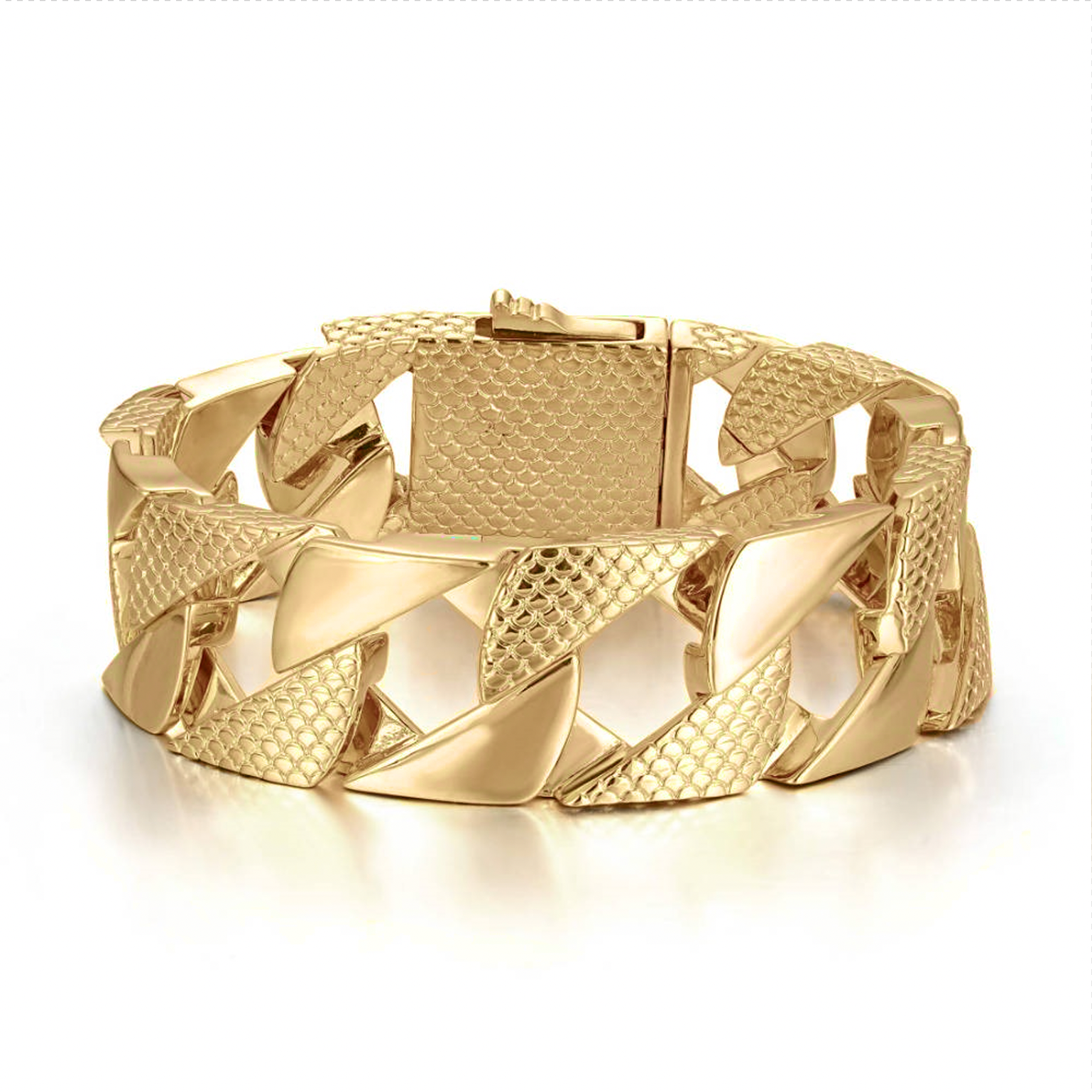 22mm Gold Snake Patterned Chaps Cuban Bracelet 8 Inch