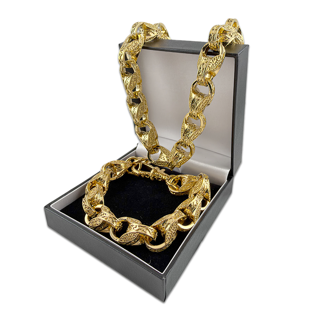 Gold XXL 3D Tulip Chain & Bracelet Set 15mm