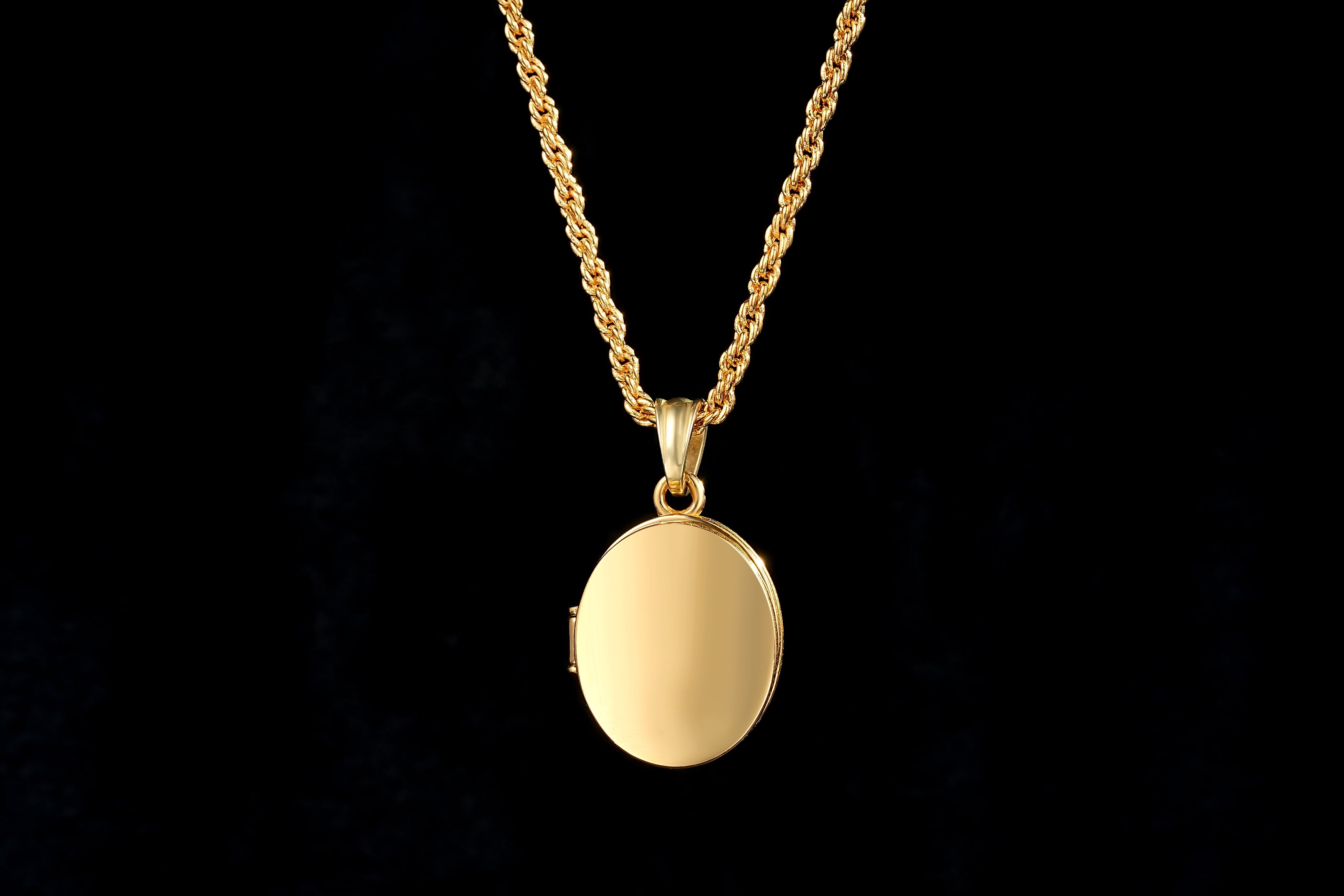 Gold Locket Pendant Necklace 20” Rope Chain 2.5mm Jewellery Gift