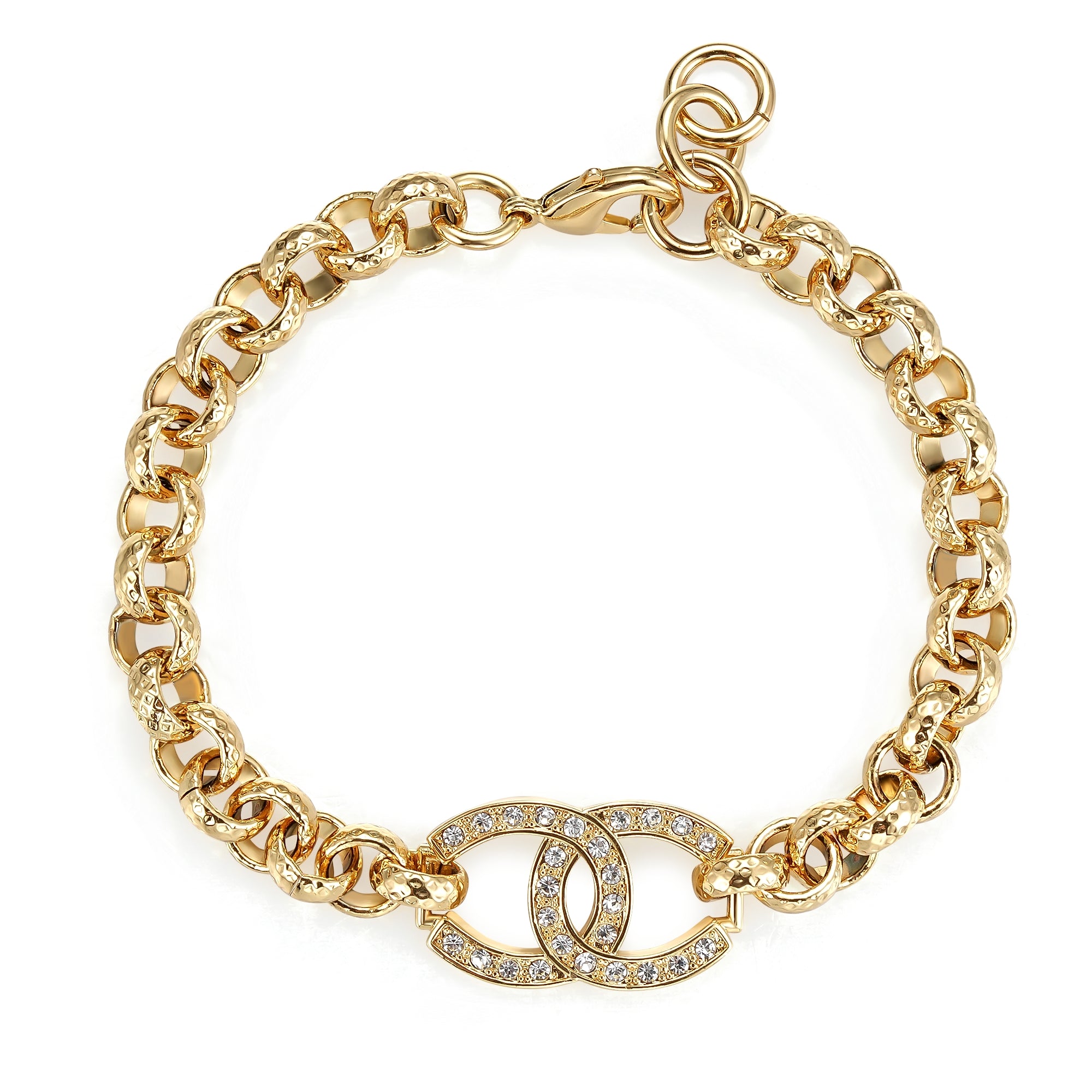 Kids gold horse shoe Belcher bracelet with diamond cut links, 8/8.5-inch, 27g.