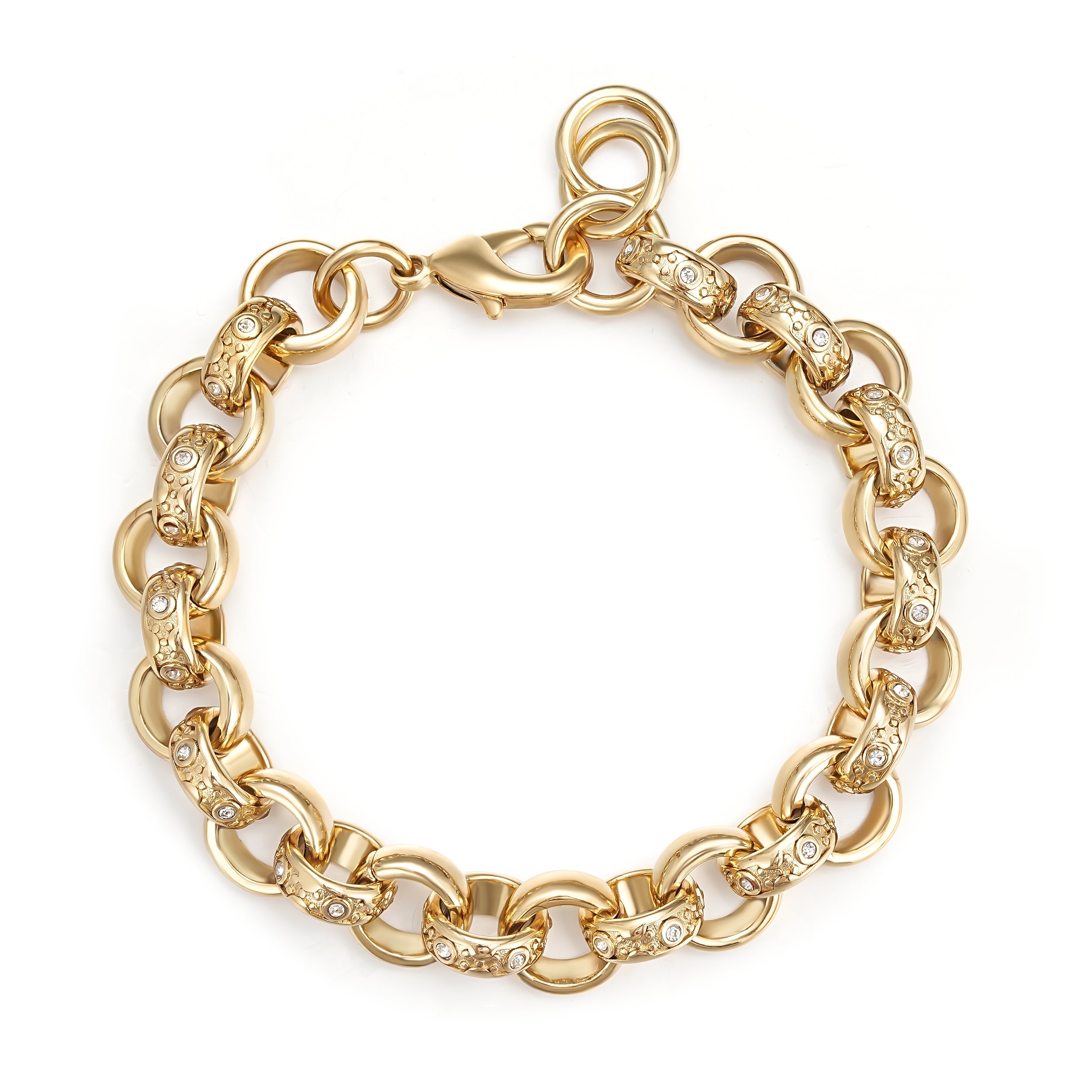 12mm Gold Alternate Crystal Pattern Belcher Bracelet 8 Inches