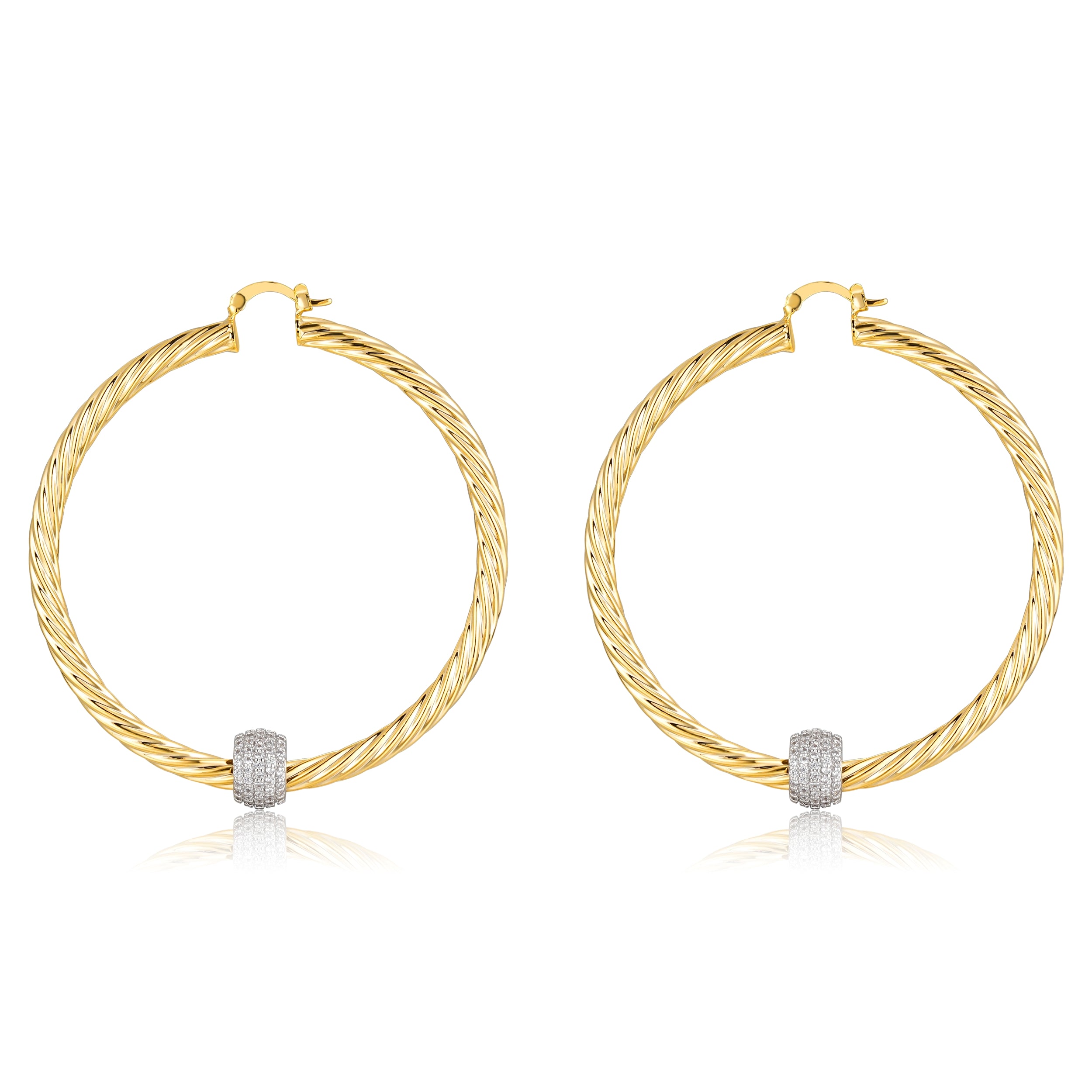 68mm Gold Twist Hoop Earrings with Disco Ball