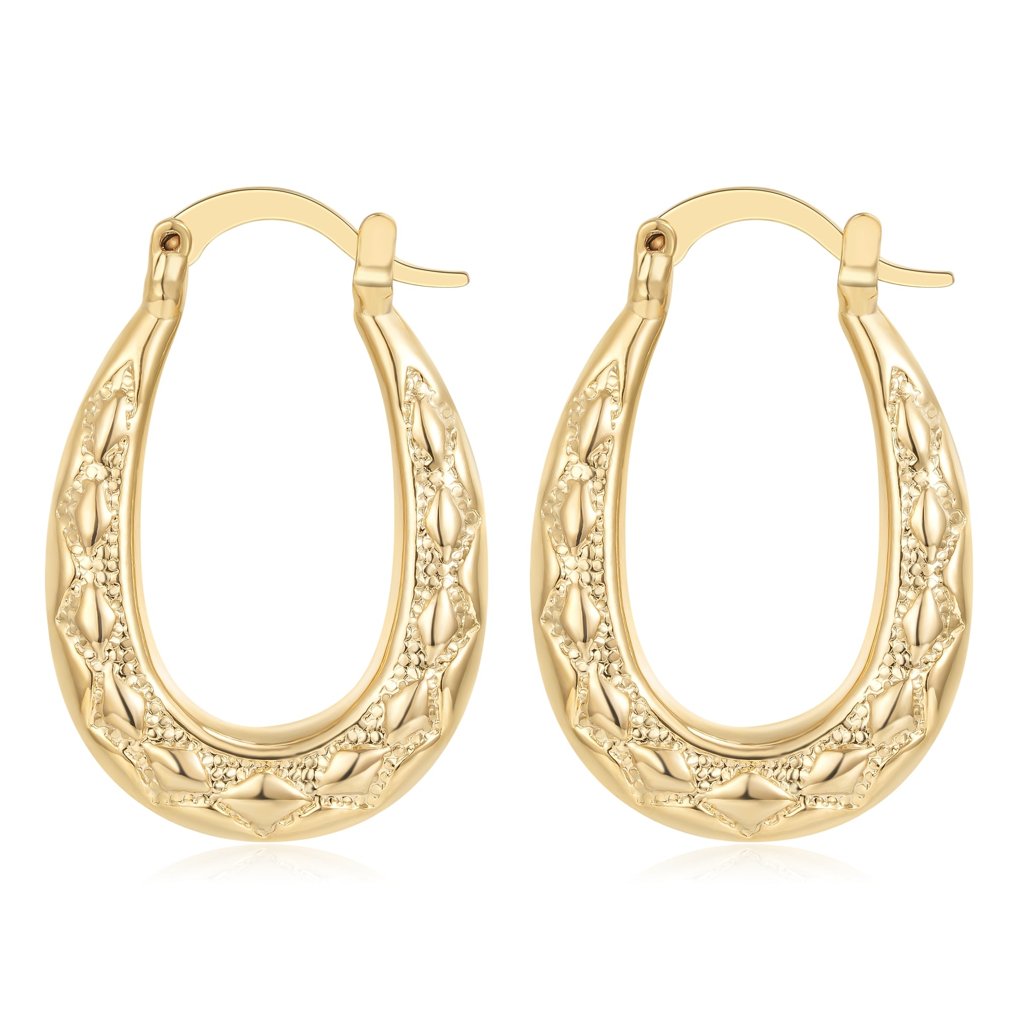 Premium Gold 25mm Oval Diamond Pattern Creole Hoop Earrings