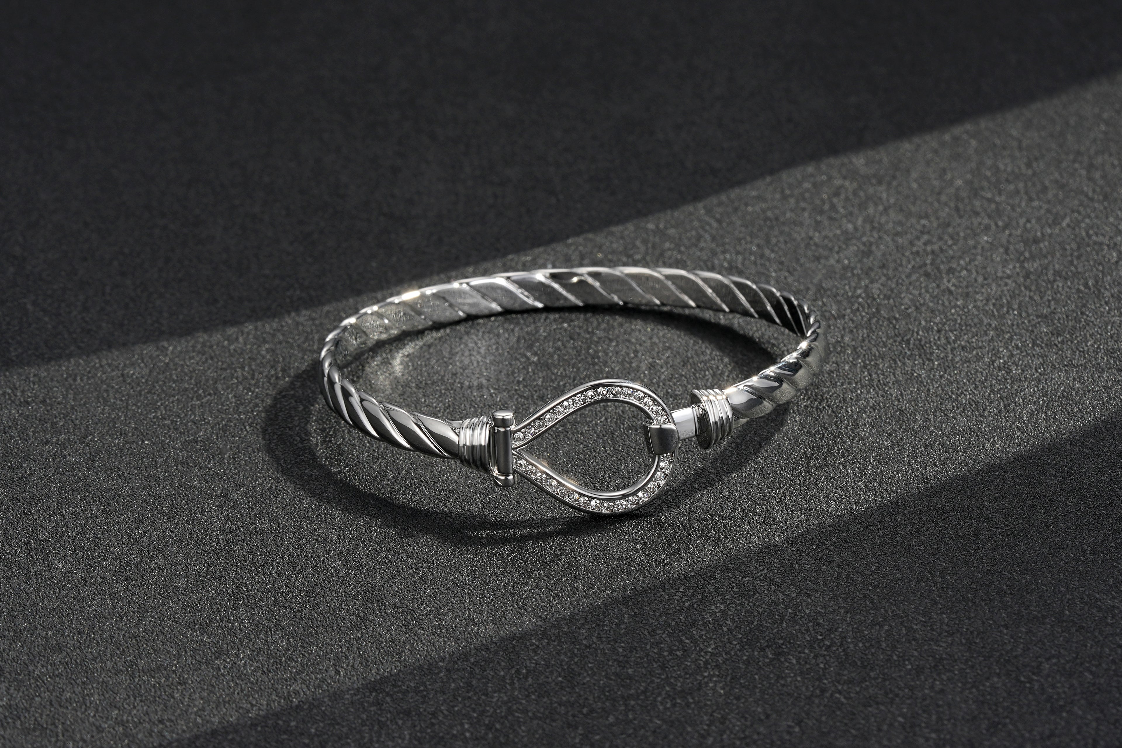 6mm Silver Closed Loop Bangle with Stones – 8 Inches