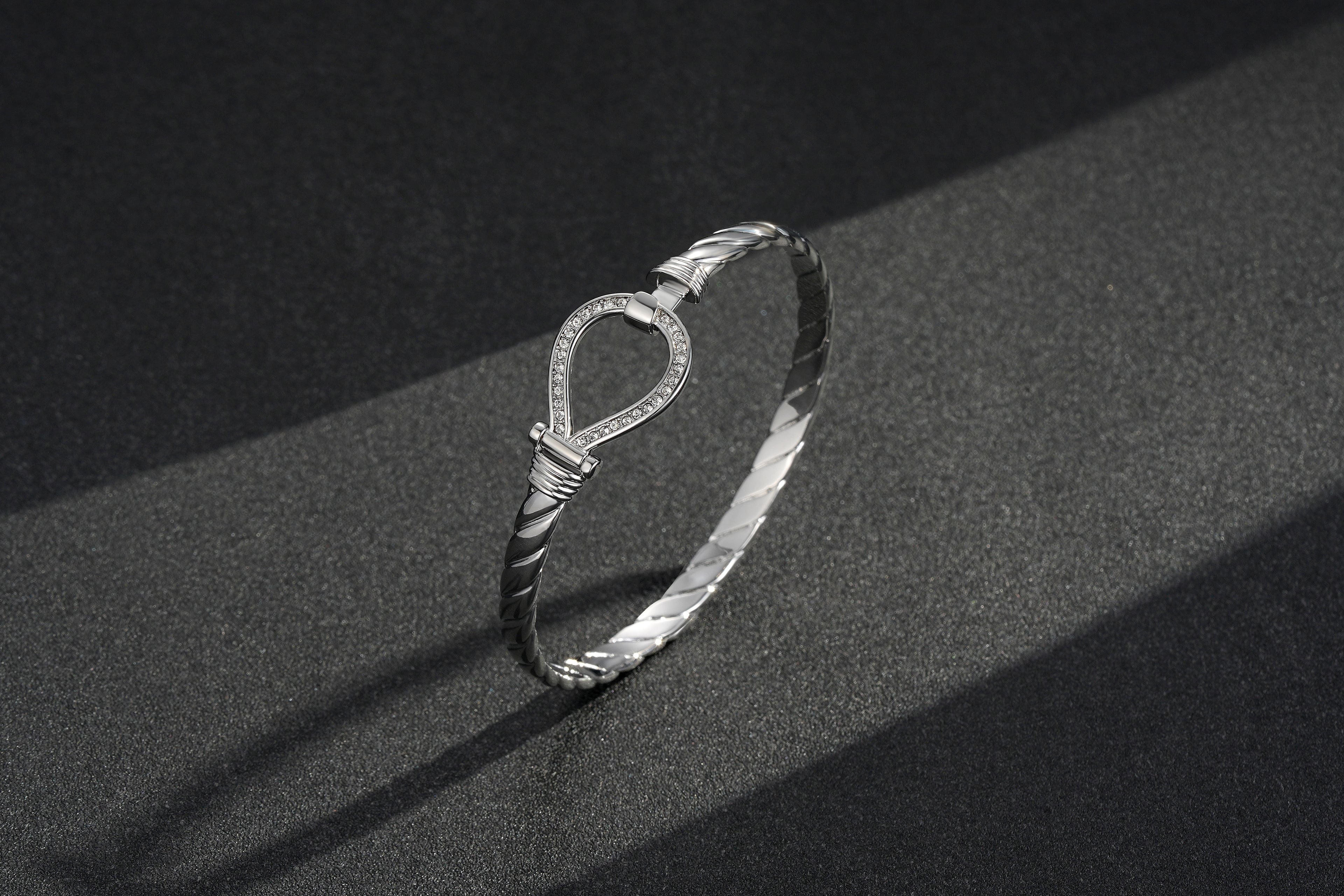 6mm Silver Closed Loop Bangle with Stones – 8 Inches