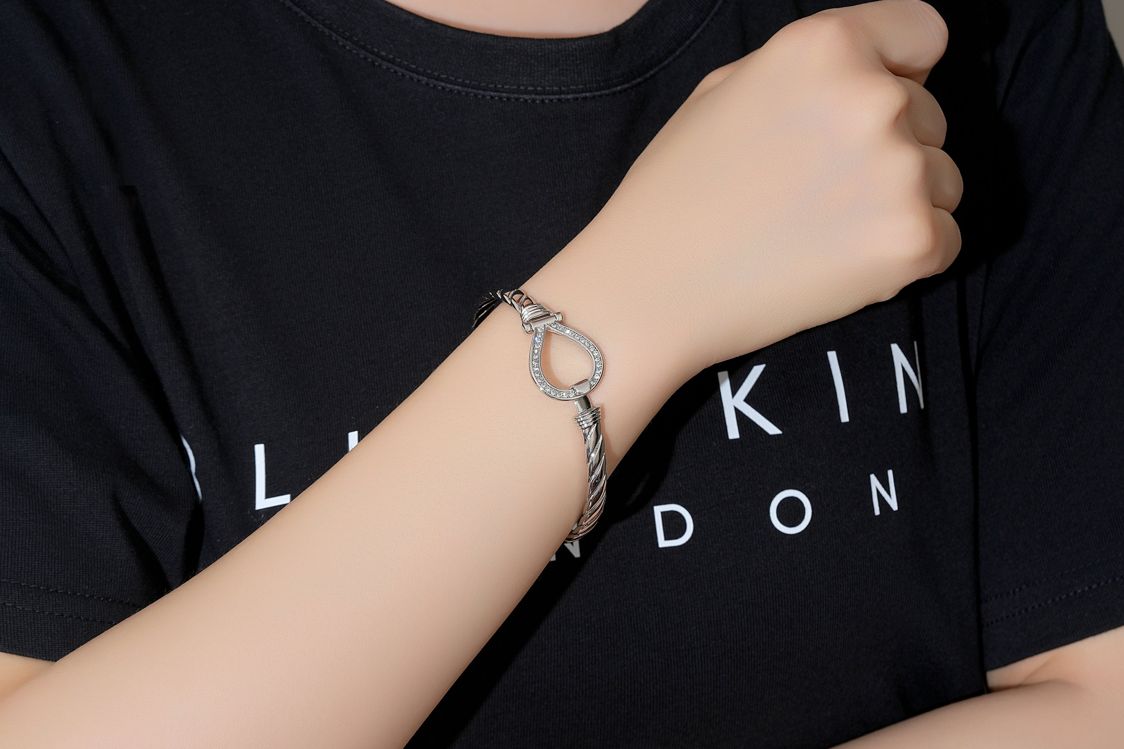 6mm Silver Closed Loop Bangle with Stones – 8 Inches