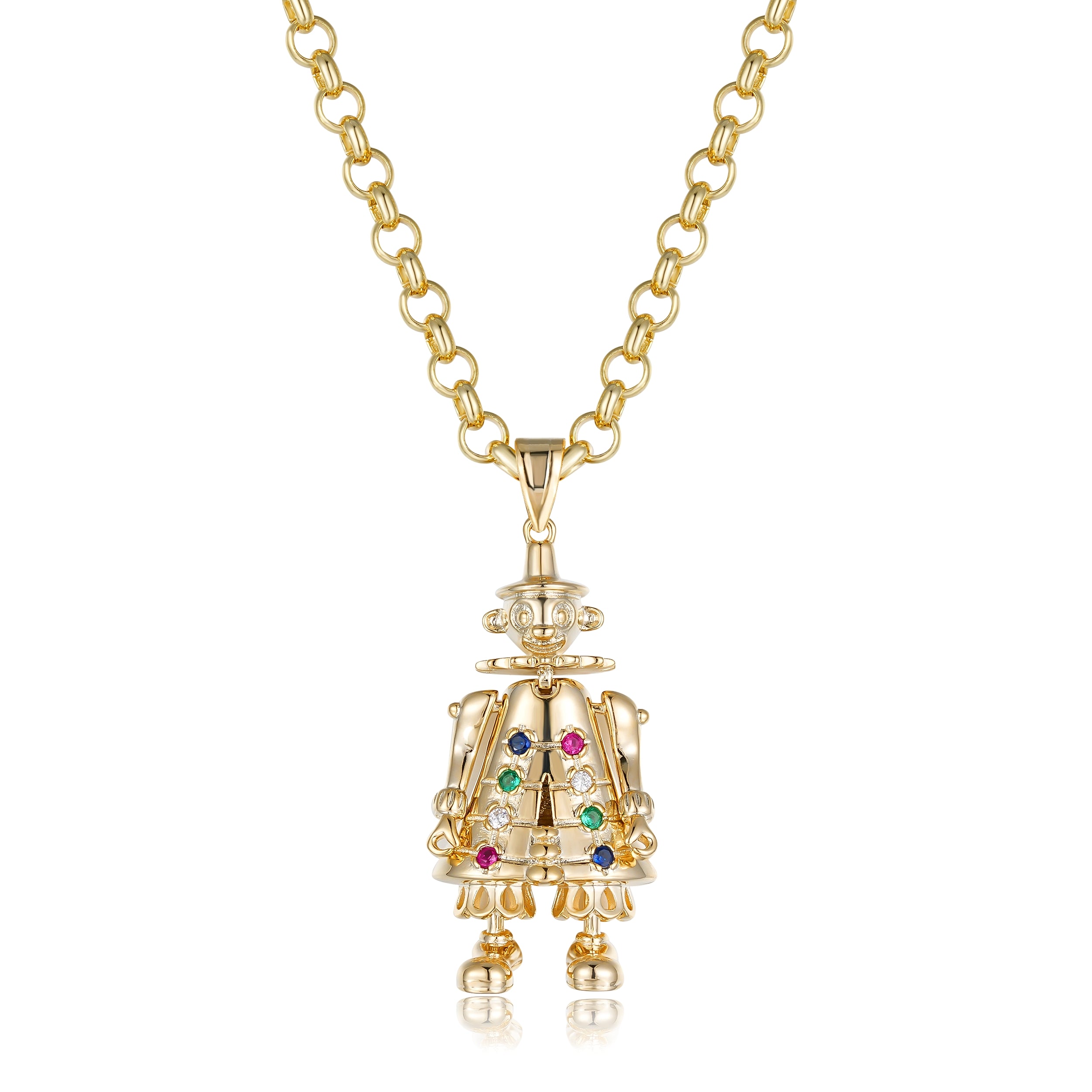 Gold Large Clown Pendant 22 Inch 4mm Belcher Chain