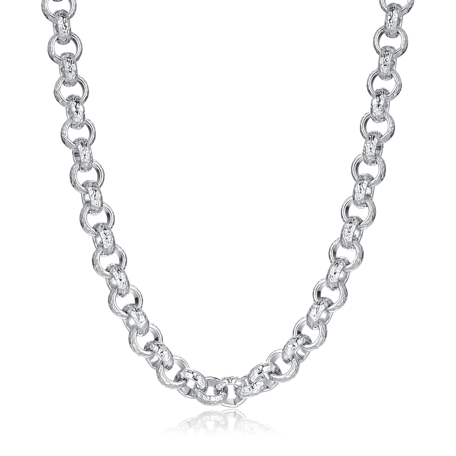 12mm Silver Diamond Cut Pattern Belcher Chain Lobster Clasp 24-Inch