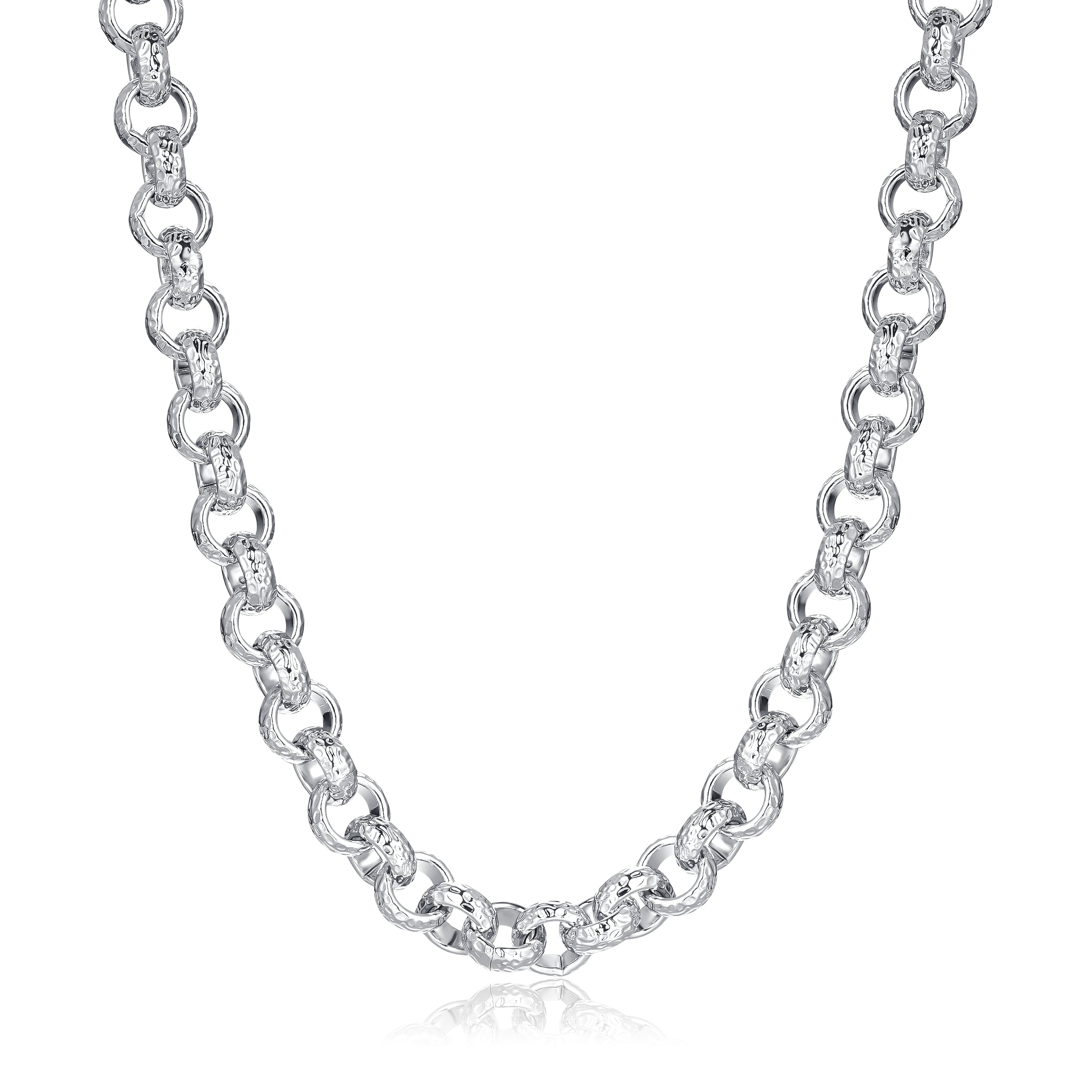 12mm Silver Diamond Cut Pattern Belcher Chain Lobster Clasp 24-Inch