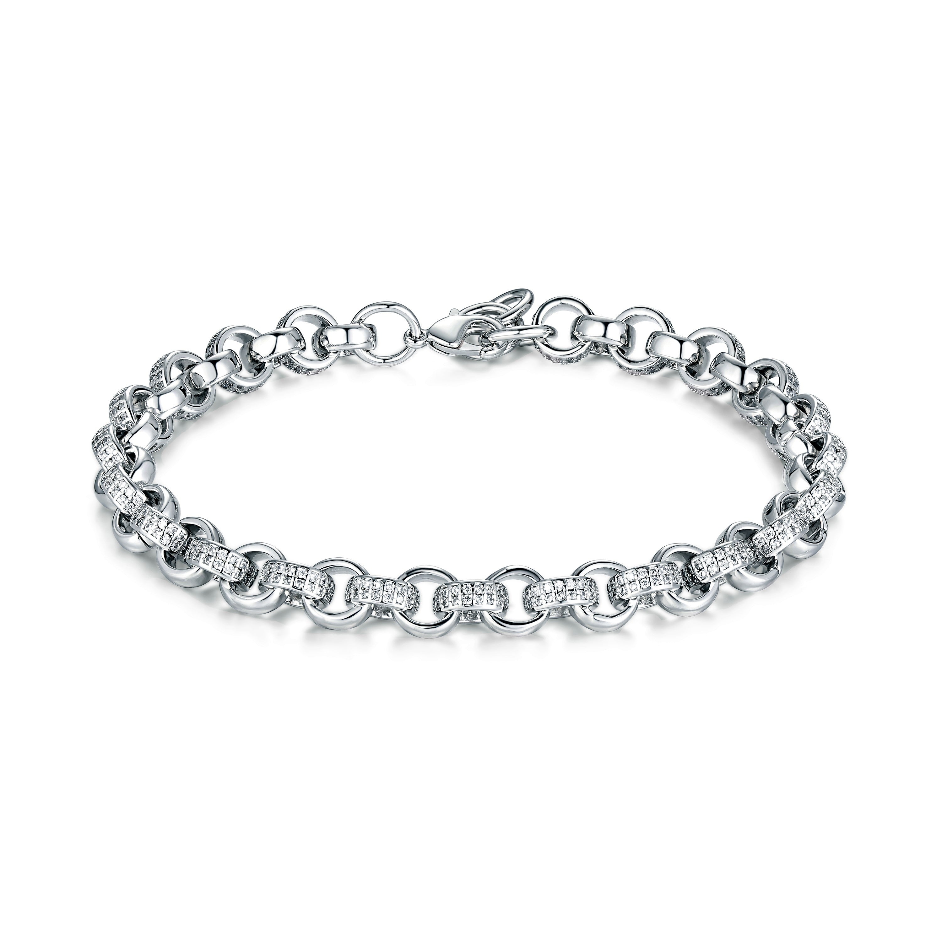 8mm Silver-Filled Belcher Bracelet with 750 CZ Stones – 8/9 Inch