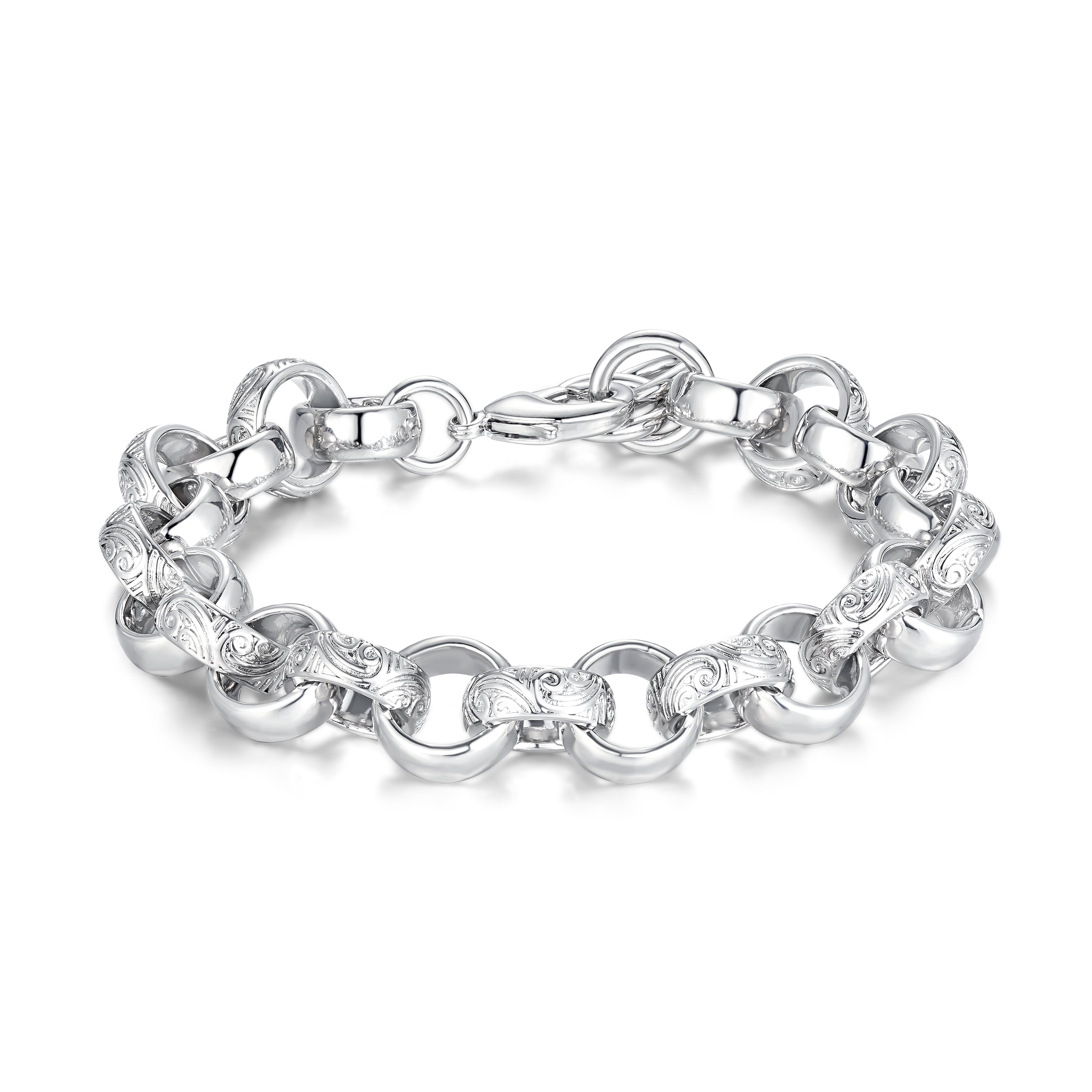 15mm Soild Silver-Filled Ornate Belcher Bracelet - 8 Inches