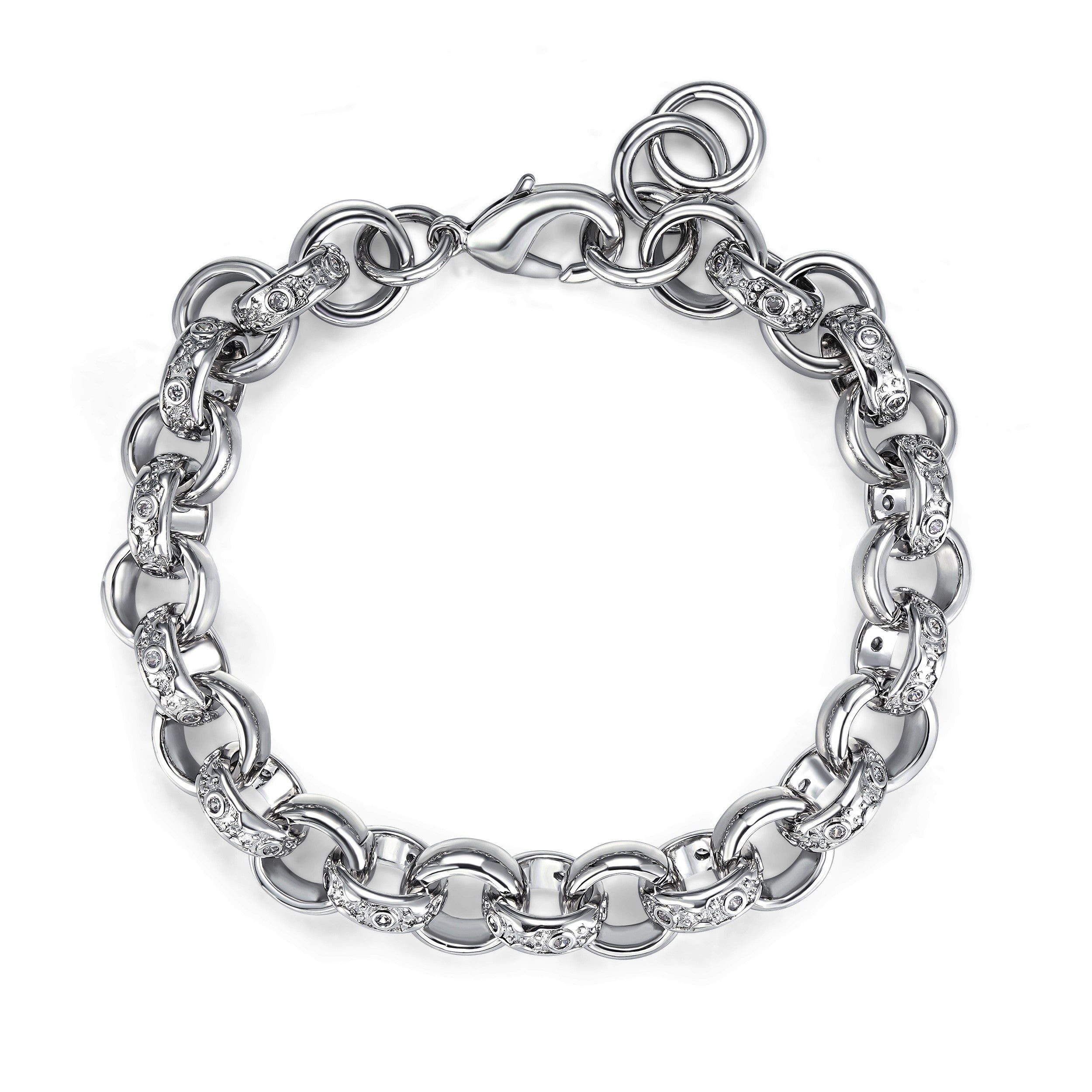 12mm Silver Filled Crystal Pattern Belcher Bracelet 8 Inches